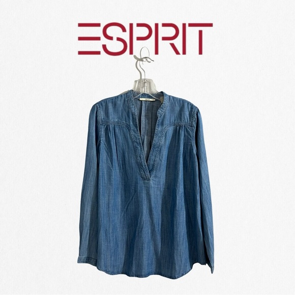 Esprit Tops - V-Neck Long Sleeve Jean Pullover Blouse Size Large